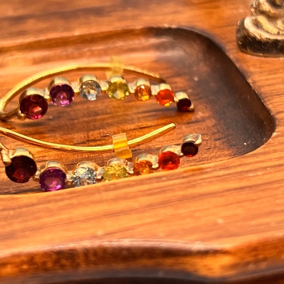 Vintage Earrings with multicolor stones| Stainless Steel Silver S925 Marked - Picture 3 of 6